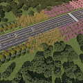 Scenic Road Facilities With Cherry Blossom Trees Signpost Street Lamps Road Arrows And Sea View