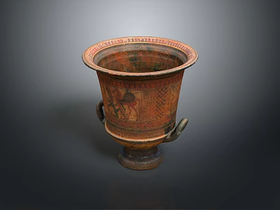 Ancient Carved Terracotta Vase Featuring Intricate Sculptural Patterns And Decorative Handles 3d model