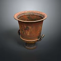 Ancient Carved Terracotta Vase Featuring Intricate Sculptural Patterns And Decorative Handles