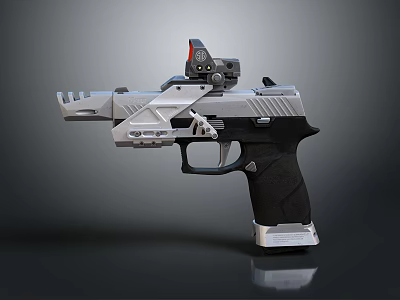 Tactical Silver Black Pistol With Red Dot Sight And Textured Grip Design 3d model
