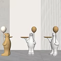 Golden And White Bear Sculptures Holding Tray With Balloon In Modern Interior