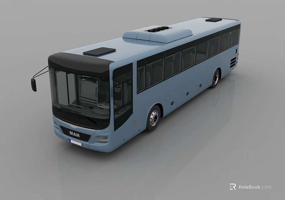 Light Blue Modern City Bus With Large Windows And Black Front Section 3d model 