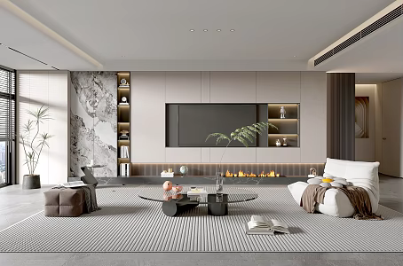 Home Living Room TV Background Wall Simple Living Room Coffee Table Combination Sofa TV Cabinet Side Pole 3d model
