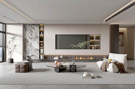 Home Living Room TV Background Wall Simple Living Room Coffee Table Combination Sofa TV Cabinet Side Pole 3d model