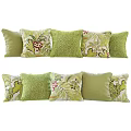 Green Decorative Throw Pillows With Leaf Patterns Geometric Designs And Floral Prints 3d model