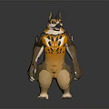 3D Sculpture of Anthropomorphic Wolf Dog With Orange Brown Fur Muscular Build Standing Pose