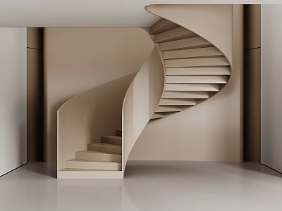 Beige Spiral Staircase With Smooth Curves In Modern Minimalist Interior Design 3d model