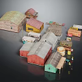 Colorful Miniature Buildings with Varied Roofs Diverse Structures and Small Accessories