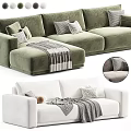 Modern Green And White Sectional Sofa With Plush Pillows And Throw Blanket