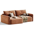 Modern Minimalist Double Seater Fabric Sofa With Stylish Pillows Throw Blanket And Multiple Color Options