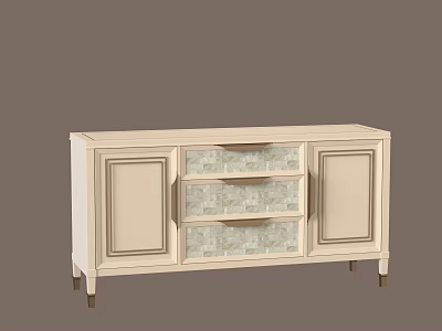 Modern Beige Sideboard Design With Glass Drawers And Cabinet Doors 3d model
