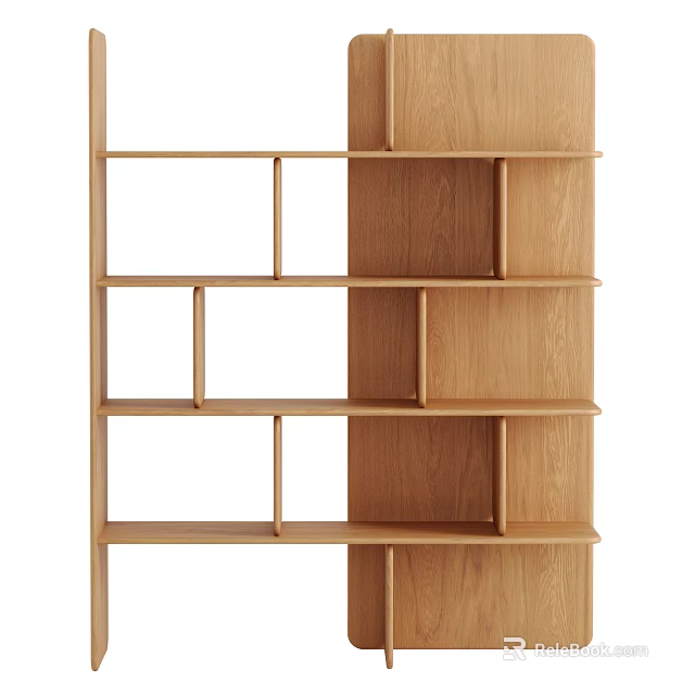 Elegant Modern Wooden Shelf Unit With Open Storage Compartments And Multiple Tiers 3d model