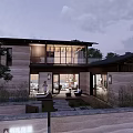 Modern Homestay Building Design With Courtyard Glass Doors And Wooden Elements