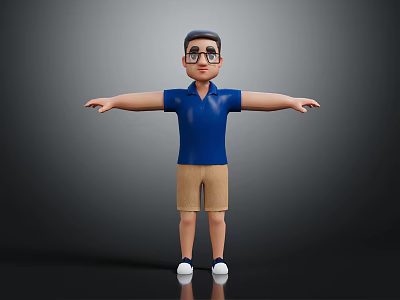 3D Character Wearing Blue Short Sleeved Polo Shirt And Khaki Shorts With White Shoes 3d model