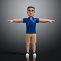3D Character Wearing Blue Short Sleeved Polo Shirt And Khaki Shorts With White Shoes