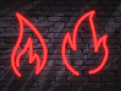 Red Neon Flame Shaped Decorative Lights on Dark Brick Wall Background 3d model