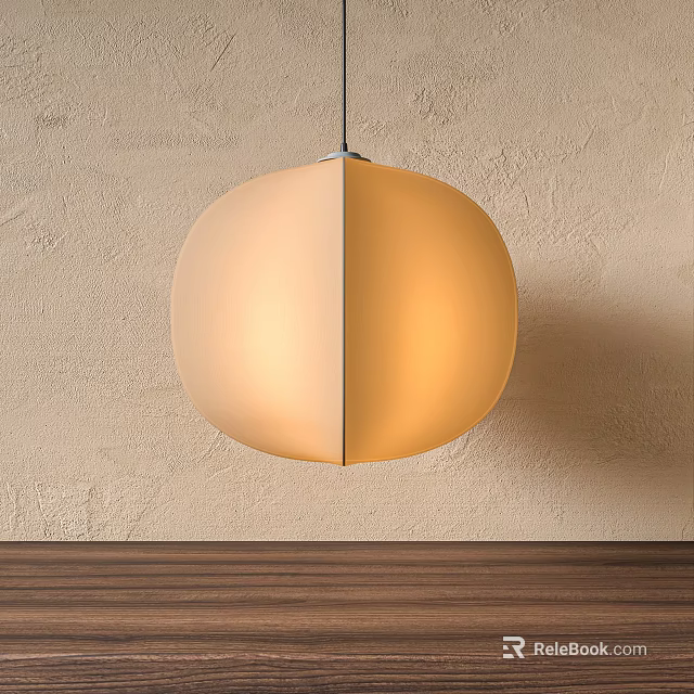 Modern Round Pendant Light With Warm Soft Illumination Against Light Colored Wall And Wooden Surface 3d model 