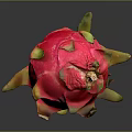 Fresh Red Dragon Fruit With Vibrant Skin And Green Leaves On Gray Background
