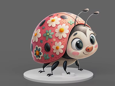 Cute Reptile Figurine With Pink Floral Shell And Big Eyes On White Base 3d model