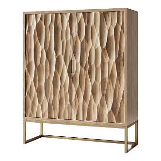 Mango Wood Brass Textured Cabinet 3d model