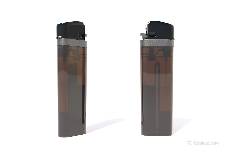 Two Transparent Body Lighters With Black Top For Daily Household Use 3d model 