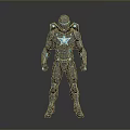 Hi Tech Biomechanical Character in Black Blue Armor with Glowing Cybernetic Elements