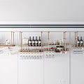 Modern White Wine Cabinet Design With Metal Racks Wine Glass Holders And Bottles