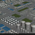 Industrial Plant Layout With Storage Tanks Buildings And Piping Facilities