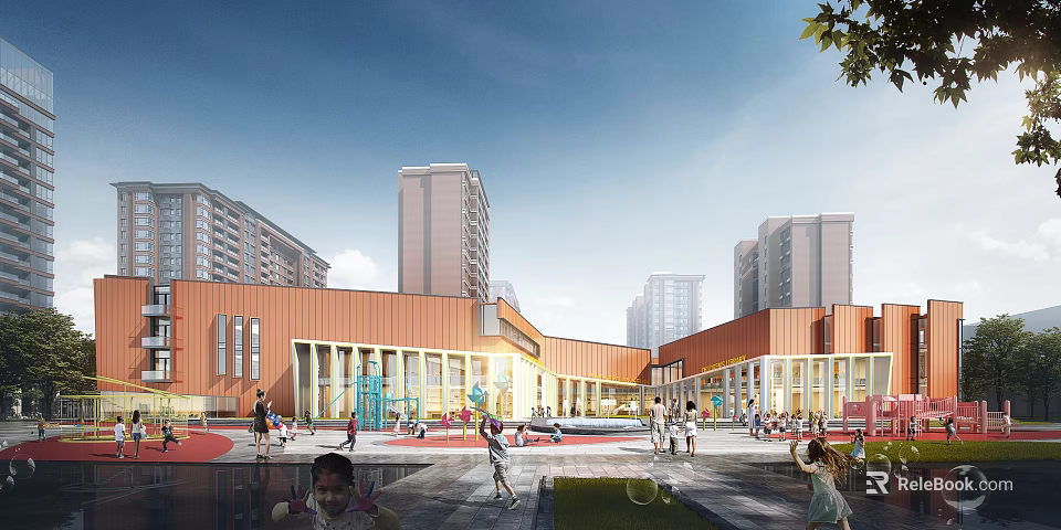 Modern Library Building Exterior With Glass Facade And Urban Plaza Area 3d model 