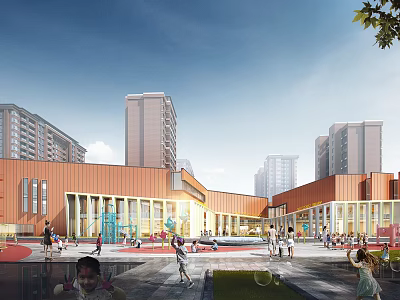Modern Library Building Exterior With Glass Facade And Urban Plaza Area 3d model