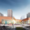 Modern Library Building Exterior With Glass Facade And Urban Plaza Area