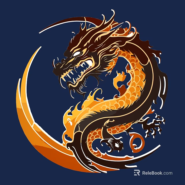 Orange and Black Dragon Wall Decor with Flame Accents and Crescent Moon Design 3d model 