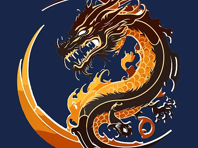 Orange and Black Dragon Wall Decor with Flame Accents and Crescent Moon Design 3d model