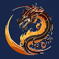 Orange and Black Dragon Wall Decor with Flame Accents and Crescent Moon Design