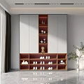 Modern Gray And Wooden Storage Cabinet With Open Shelves White Cups And Green Plant