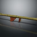 Long Green Military Weapon With Brown Wooden Stand And Metal Components