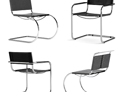 Modern Single Chair With Black Seat Chrome Metal Frame And Curved Lines Design 3d model