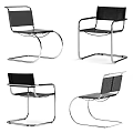 Modern Single Chair With Black Seat Chrome Metal Frame And Curved Lines Design