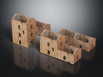 Ancient Castle Ruins Architectural Remains With Stone Brick Structure And Historical Design 3d model