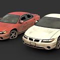 Two Worn Out Cars Red And White Exterior Side By Side View