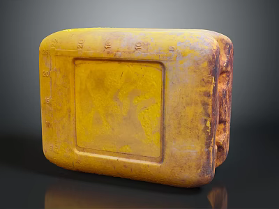 Vintage Yellow Square Container With Worn Edges And Surface Patterns 3d model