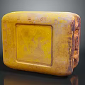 Vintage Yellow Square Container With Worn Edges And Surface Patterns