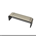 Modern Upholstered Bench With Light Cushion And Black Frame Against White Wall Gray Floor
