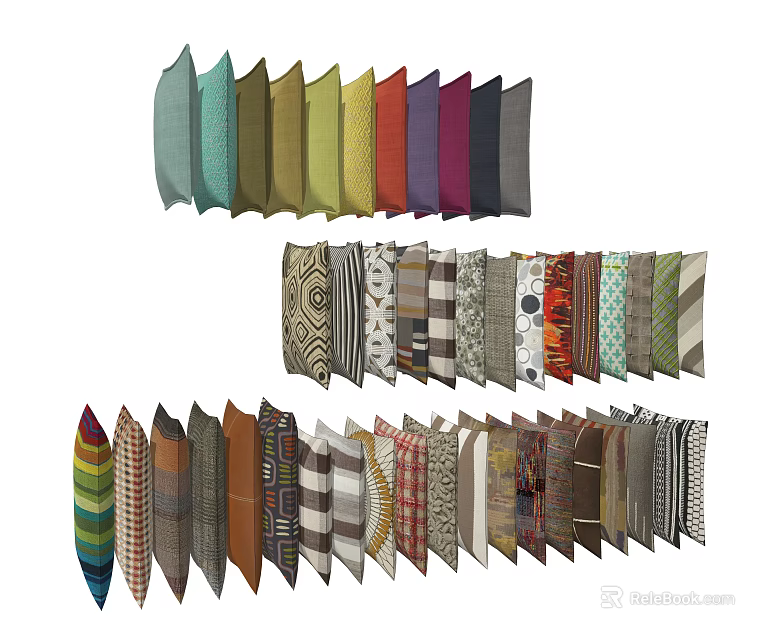 Colorful Decorative Throw Pillows with Various Patterns for Home Sofa Couch Decor 3d model 