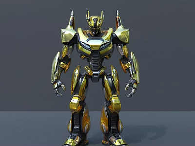 Golden Robot Sculpture With Intricate Mechanical Design And Metallic Armor Details 3d model