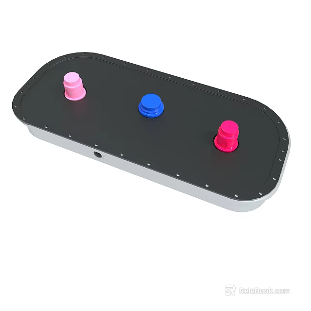 Black Rectangular Panel With Three Pink And Blue Buttons And Silver Edge 3d model 