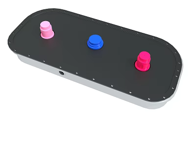 Black Rectangular Panel With Three Pink And Blue Buttons And Silver Edge 3d model