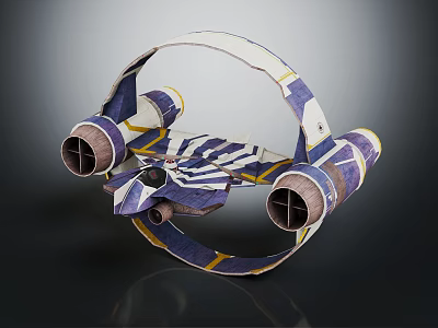 Cosmic Aerospace Spacecraft With Circular Structure Dual Thrusters And Blue White Yellow Stripes 3d model