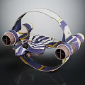 Cosmic Aerospace Spacecraft With Circular Structure Dual Thrusters And Blue White Yellow Stripes