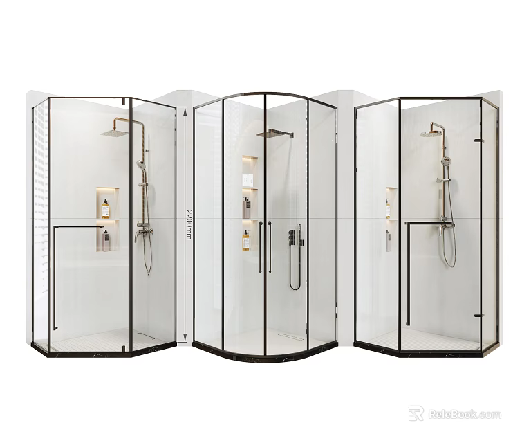 Modern Transparent Glass Shower Enclosures With Shower Heads And Control Panels 3d model 